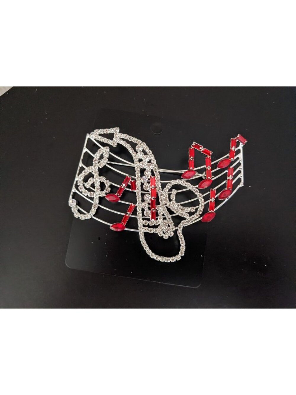 Treble Clef Rhinestone Brooch – Red Gem Music Note Pin
